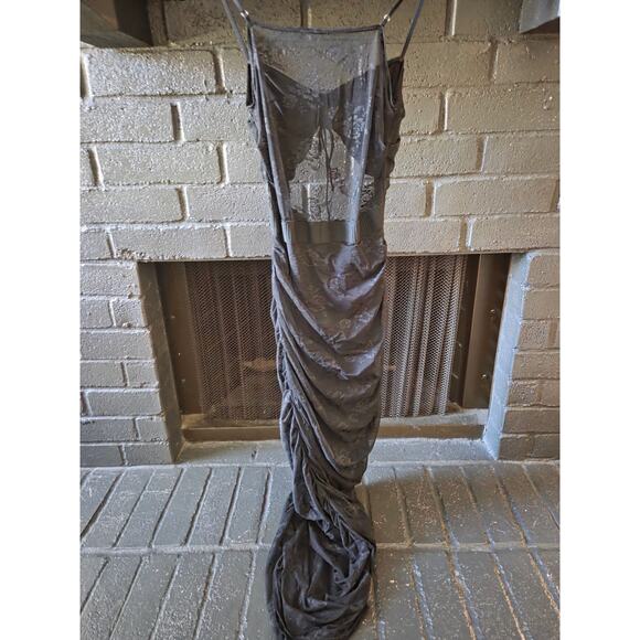 For Love And Lemons Black Lacey Mermaid dress stomach cut out front tie size M - Picture 2 of 6